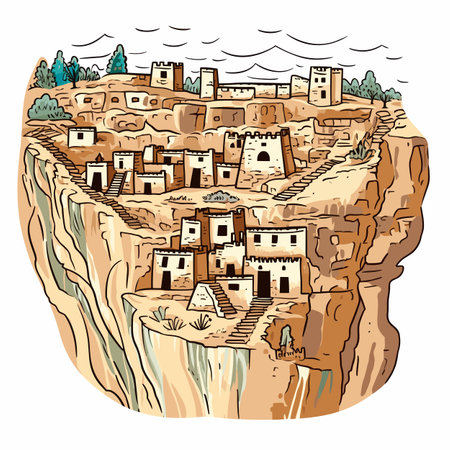 Mesa Verde hand-drawn comic illustration. Mesa Verde. Vector doodle style cartoon illustrationのイラスト素材