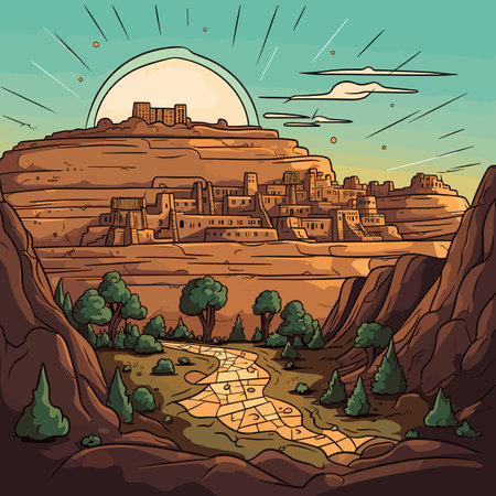 Mesa Verde hand-drawn comic illustration. Mesa Verde. Vector doodle style cartoon illustrationのイラスト素材