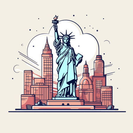 Statue of Liberty hand-drawn comic illustration. Statue of Liberty. Vector doodle style cartoon illustrationのイラスト素材