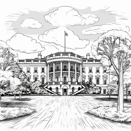 White House hand-drawn comic illustration. The White House. Vector doodle style cartoon illustrationのイラスト素材