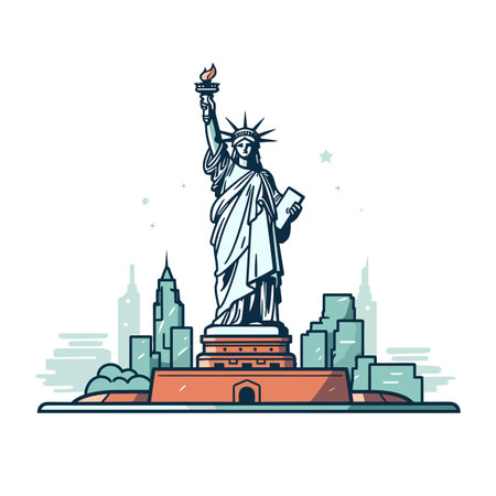 Statue of Liberty hand-drawn comic illustration. Statue of Liberty. Vector doodle style cartoon illustrationのイラスト素材