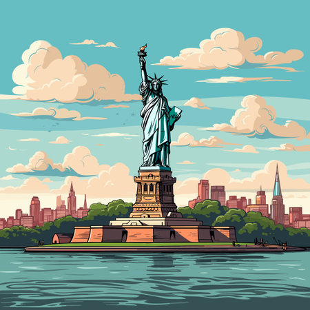 Statue of Liberty hand-drawn comic illustration. Statue of Liberty. Vector doodle style cartoon illustrationのイラスト素材