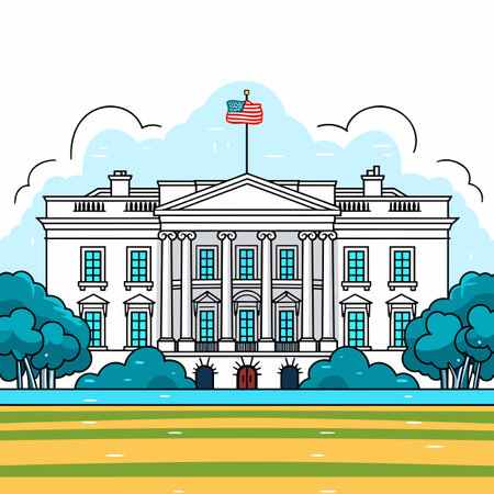 White House hand-drawn comic illustration. The White House. Vector doodle style cartoon illustrationのイラスト素材