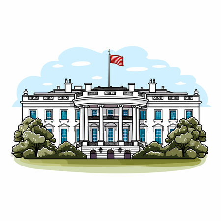White House hand-drawn comic illustration. The White House. Vector doodle style cartoon illustrationのイラスト素材
