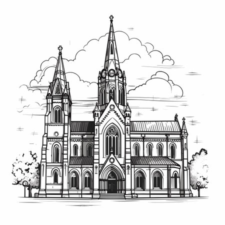 Trinity Church in Boston hand-drawn comic illustration. Trinity Church in Boston. Vector doodle style cartoon illustrationのイラスト素材
