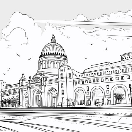 Union Station hand-drawn comic illustration. Union Station in Washington. Vector doodle style cartoon illustrationのイラスト素材