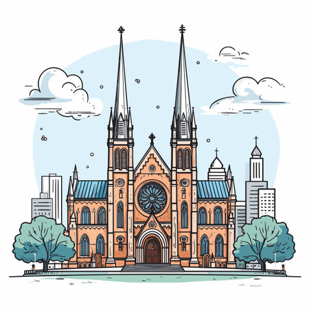 Trinity Church in Boston hand-drawn comic illustration. Trinity Church in Boston. Vector doodle style cartoon illustrationのイラスト素材