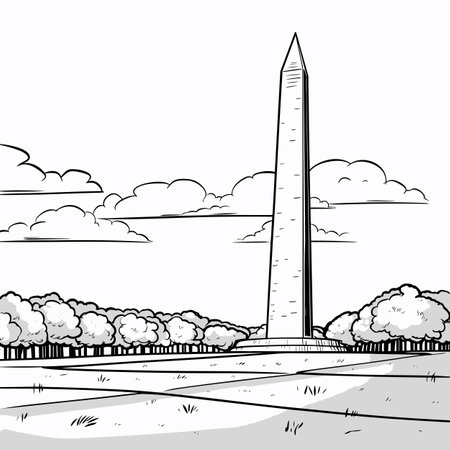 Washington Monument hand-drawn comic illustration. Washington Monument. Vector doodle style cartoon illustrationのイラスト素材