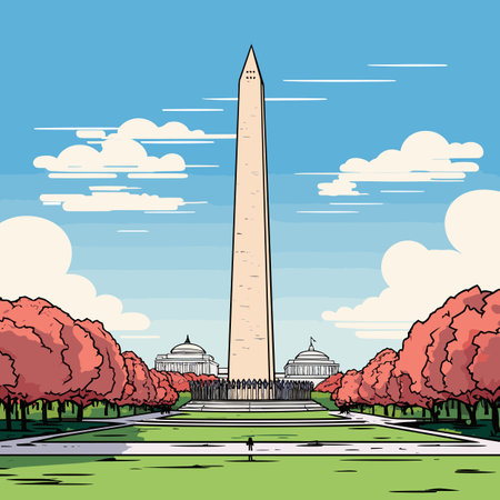 Washington Monument hand-drawn comic illustration. Washington Monument. Vector doodle style cartoon illustrationのイラスト素材