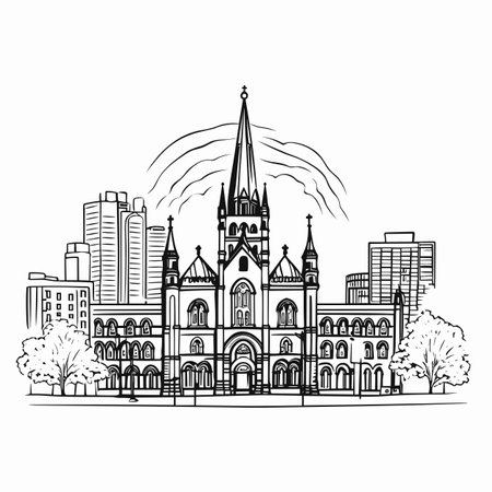 Trinity Church in Boston hand-drawn comic illustration. Trinity Church in Boston. Vector doodle style cartoon illustrationのイラスト素材