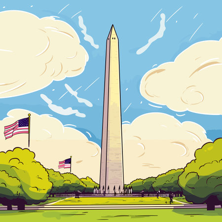 Washington Monument hand-drawn comic illustration. Washington Monument. Vector doodle style cartoon illustrationのイラスト素材