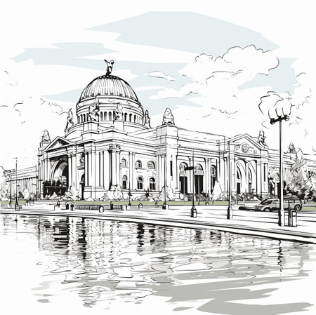 Union Station hand-drawn comic illustration. Union Station in Washington. Vector doodle style cartoon illustrationのイラスト素材