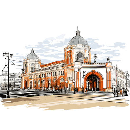 Union Station hand-drawn comic illustration. Union Station in Washington. Vector doodle style cartoon illustrationのイラスト素材