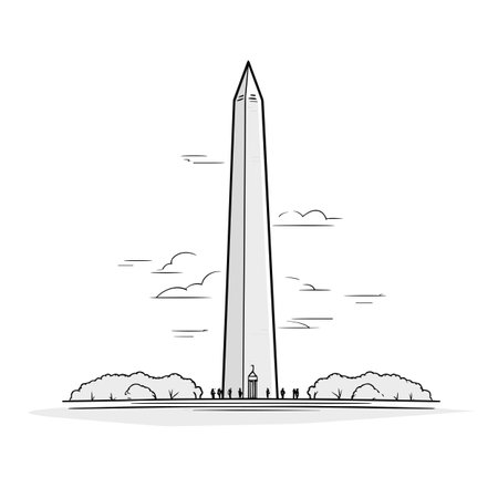 Washington Monument hand-drawn comic illustration. Washington Monument. Vector doodle style cartoon illustrationのイラスト素材