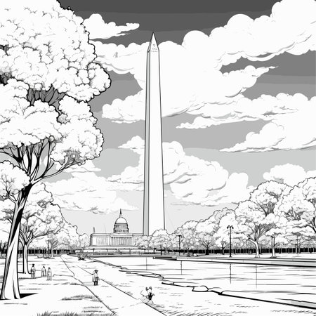 Washington Monument hand-drawn comic illustration. Washington Monument. Vector doodle style cartoon illustrationのイラスト素材