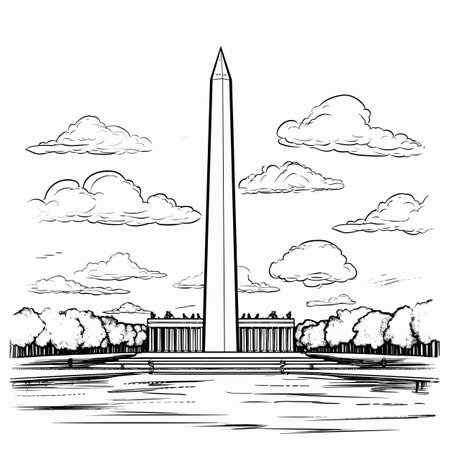 Washington Monument hand-drawn comic illustration. Washington Monument. Vector doodle style cartoon illustrationのイラスト素材