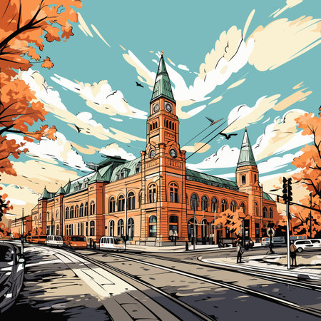 Union Station hand-drawn comic illustration. Union Station in Washington. Vector doodle style cartoon illustrationのイラスト素材