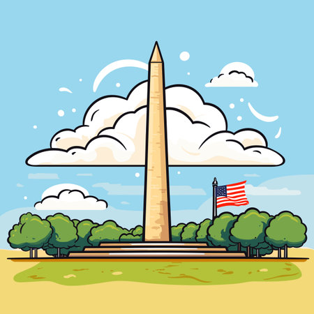 Washington Monument hand-drawn comic illustration. Washington Monument. Vector doodle style cartoon illustrationのイラスト素材