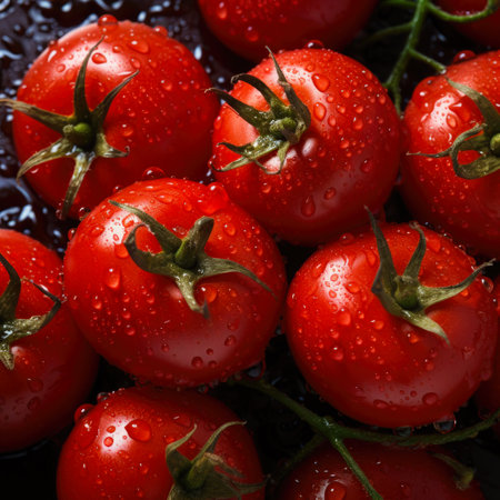 Tomato banner. Tomatoes background. Close-up food photographyの写真素材