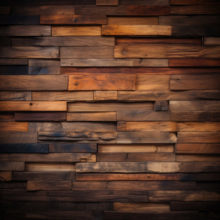 Rustic three-dimensional wood texture. Wood background. Modern wooden facing background. Dark wooden bannerの素材