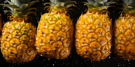 Pineapples background. Pineapple banner. Close-up food photographyの素材