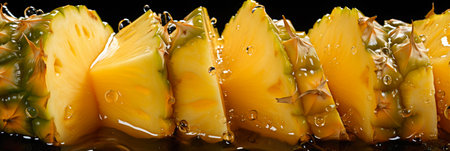 Pineapple slices background. Pineapple banner. Close-up food photographyの素材