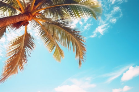 Palm trees against blue sky. Summer holidays travel conceptの素材