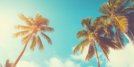 Palm trees against blue sky. Summer holidays travel conceptの素材