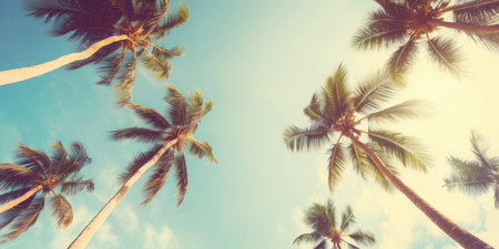 Palm trees against blue sky. Summer holidays travel conceptの素材