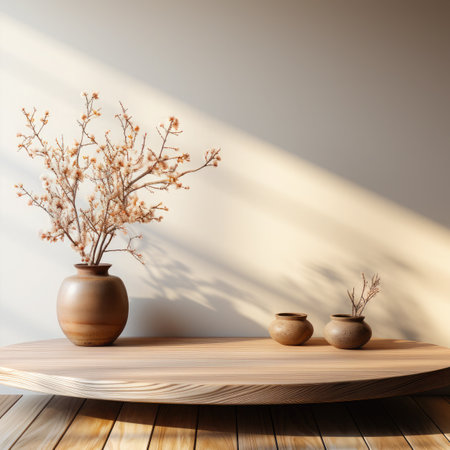 3d empty minimalistic wooden product display podium. Scene stage decoration for promotion sale or advertising of beauty and spa products and cosmeticsの素材