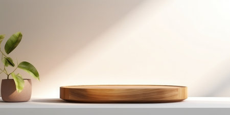 3d empty minimalistic wooden product display podium. Scene stage decoration for promotion sale or advertising of beauty and spa products and cosmeticsの素材