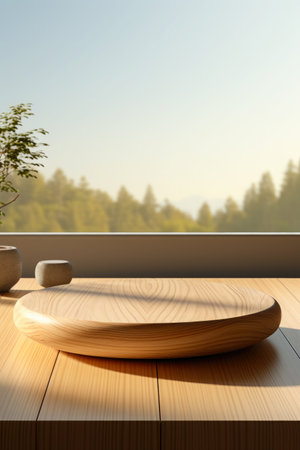 3d empty minimalistic wooden product display podium. Scene stage decoration for promotion sale or advertising of beauty and spa products and cosmeticsの素材