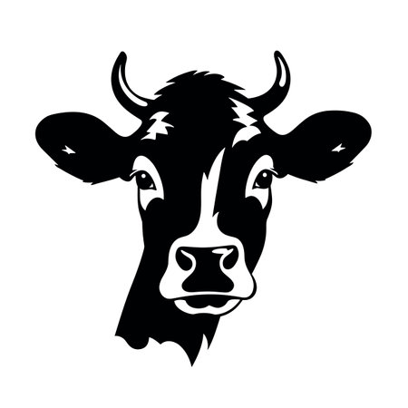 Bull silhouette. Cow black icon on white backgroundのイラスト素材