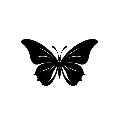 Butterfly silhouette. Butterfly black icon on white backgroundのイラスト素材