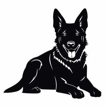 German shepherd silhouette. German shepherd  black icon on white backgroundのイラスト素材