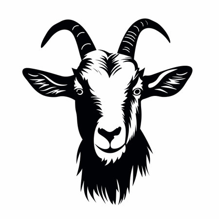 Goat silhouette. Goat black icon on white backgroundのイラスト素材