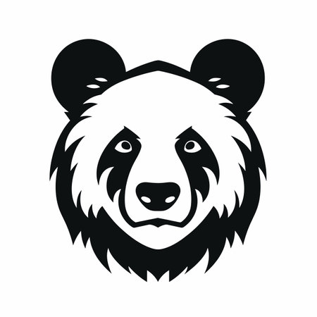 Panda silhouette. Panda black icon on white backgroundのイラスト素材