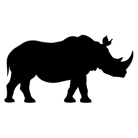 Rhino silhouette. Rhinoceros black icon on white backgroundのイラスト素材