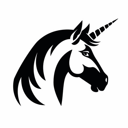 Unicorn silhouette. Unicorn black icon on white backgroundのイラスト素材