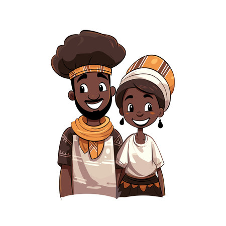 African couple hand-drawn comic illustration. Vector doodle style cartoon illustration. African coupleのイラスト素材