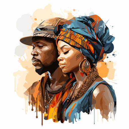 African couple hand-drawn comic illustration. Vector doodle style cartoon illustration. African coupleのイラスト素材
