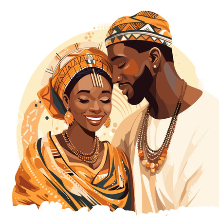 African couple hand-drawn comic illustration. Vector doodle style cartoon illustration. African coupleのイラスト素材
