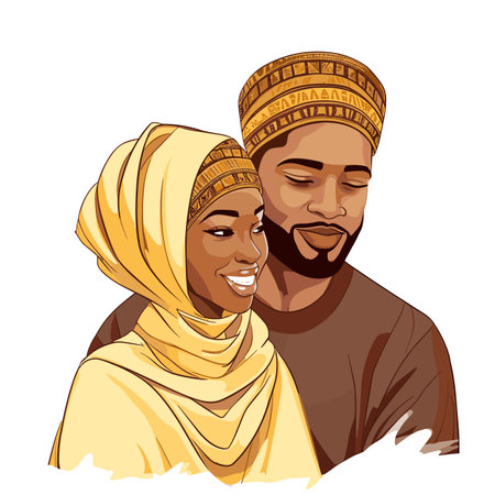 African couple hand-drawn comic illustration. Vector doodle style cartoon illustration. African coupleのイラスト素材
