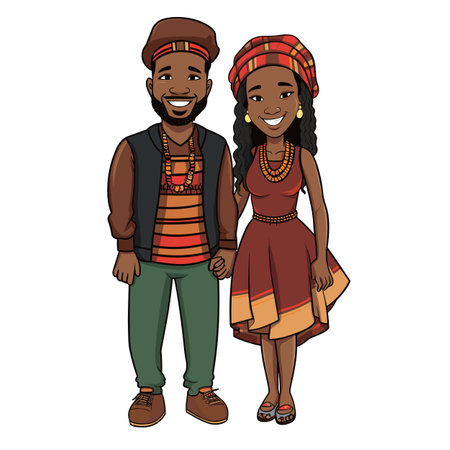 African couple hand-drawn comic illustration. Vector doodle style cartoon illustration. African coupleのイラスト素材