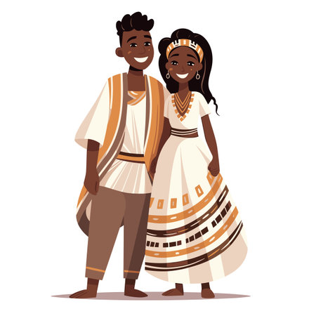 African couple hand-drawn comic illustration. Vector doodle style cartoon illustration. African coupleのイラスト素材