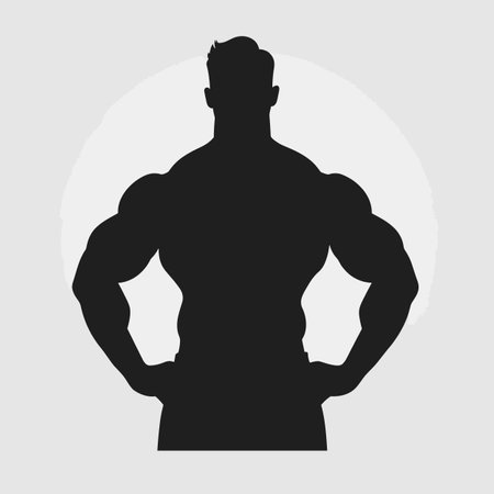 Bodybuilder silhouette. Bodybuilder black icon on white backgroundのイラスト素材