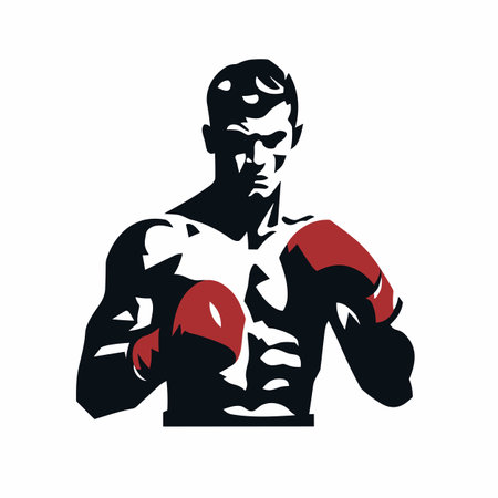 Boxer silhouette. Boxer black icon on white backgroundのイラスト素材