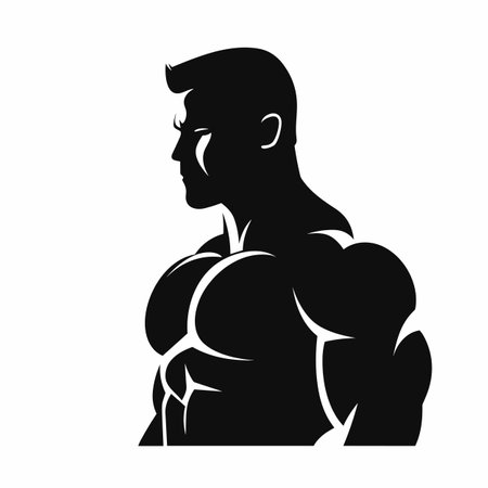 Bodybuilder silhouette. Bodybuilder black icon on white backgroundのイラスト素材