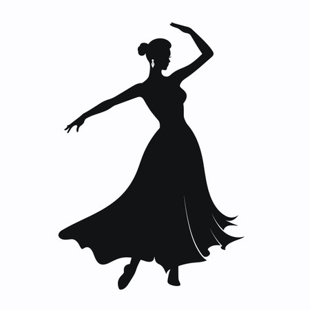 Dancer silhouette. Dancer black icon on white backgroundのイラスト素材