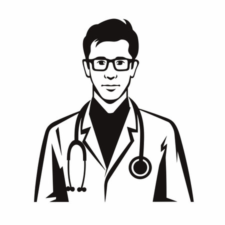 Doctor silhouette. Doctor black icon on white backgroundのイラスト素材